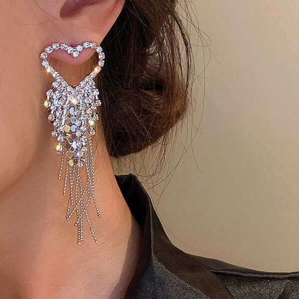 

Rhinestone Tassel Drop Earrings, Silver