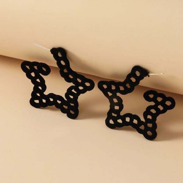 

Star Decor Hoop Earrings, Black