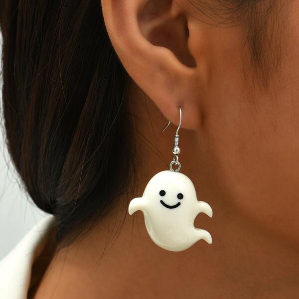 

Halloween Ghost Design Drop Earrings, Black and white