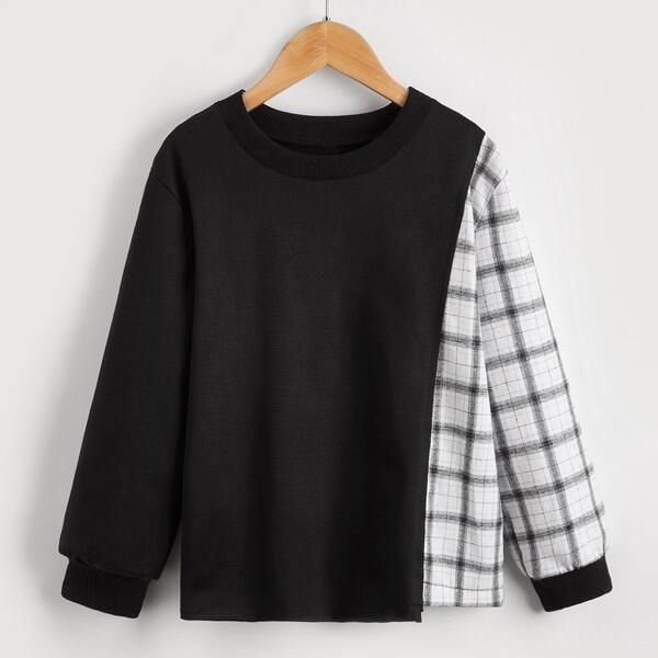 

Boys 2 In 1 Plaid Drop Shoulder Pullover, Black
