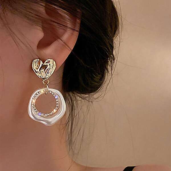 

Heart Decor Drop Earrings, Gold