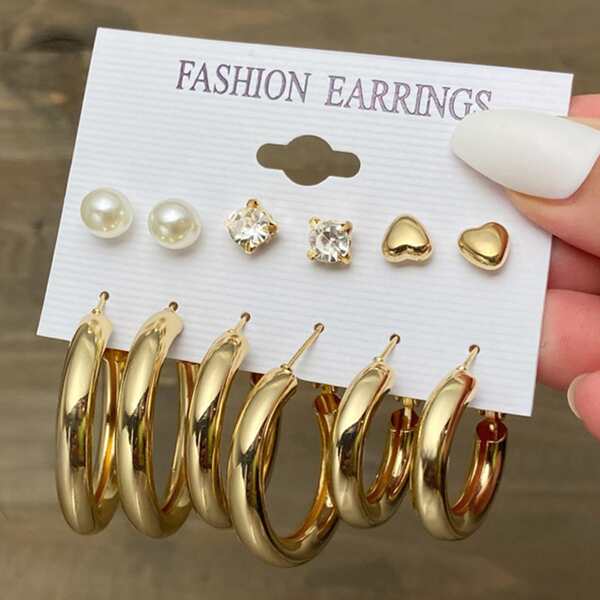 

12pcs Hoop Earrings, Gold