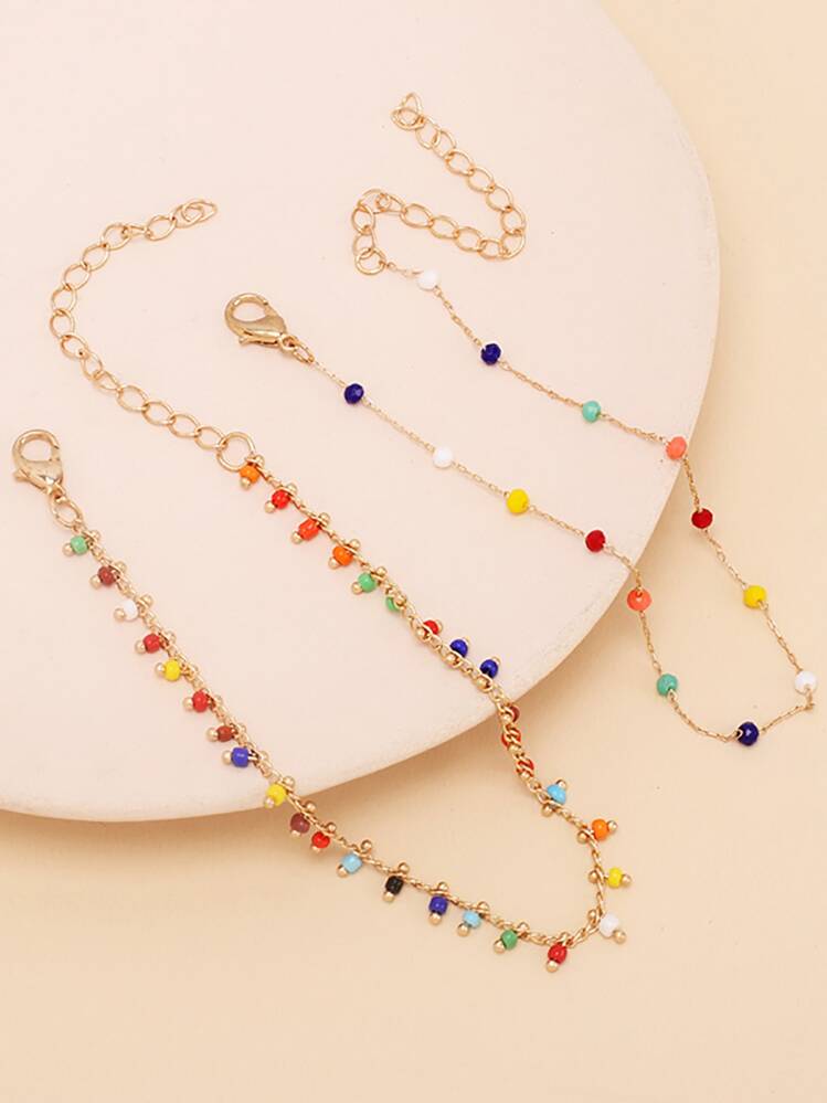 2入組珠子裝飾腳錬 - 彩色 - 查看 1