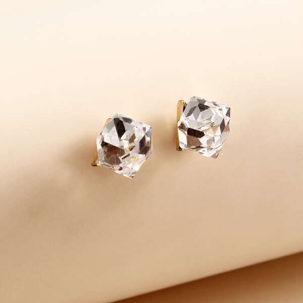 

Rhinestone Cube Stud Earrings, Clear