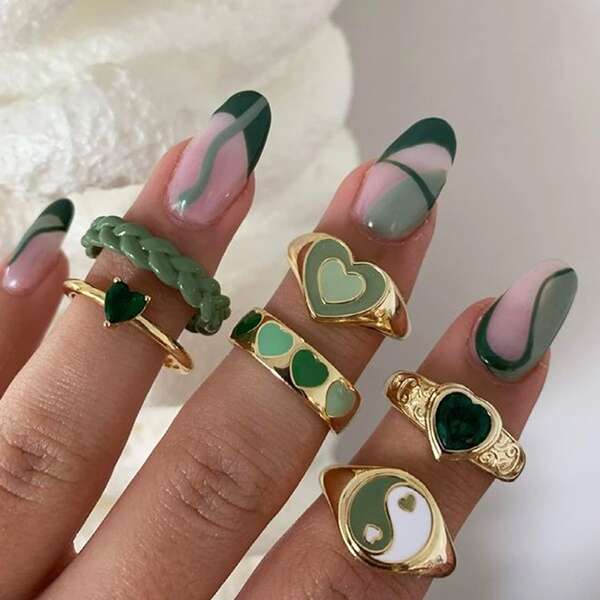 6pcs Heart Design Ring, Multicolor