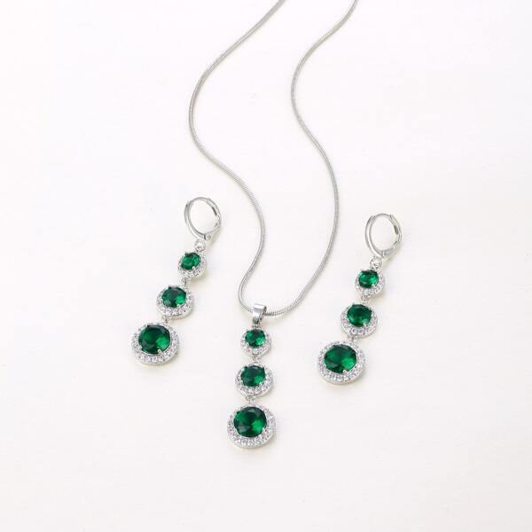 

Rhinestone Decor Drop Earrings & Necklace, Green