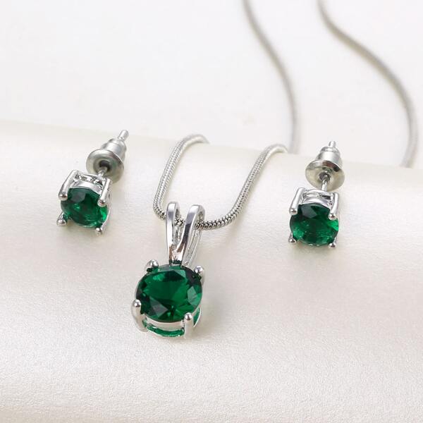 

Rhinestone Decor Drop Earrings & Necklace, Green