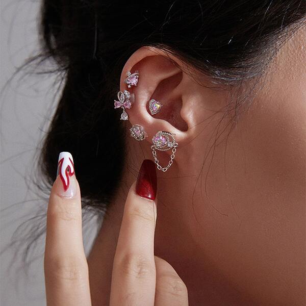 

9pcs Rhinestone Decor Earrings, Multicolor