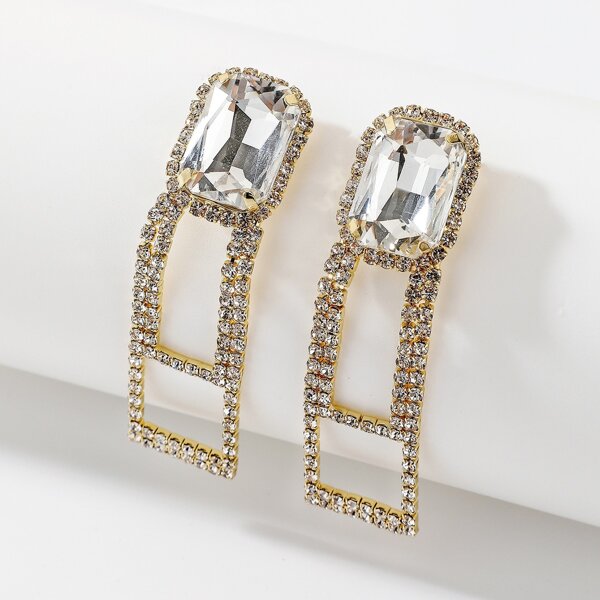 

Geometric Rhinestone Decor Earrings, Gold