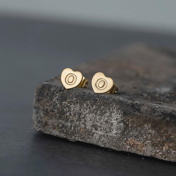 Letter Engraved Heart Decor Earrings, Gold