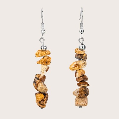 Random Stone Beaded Drop Earrings