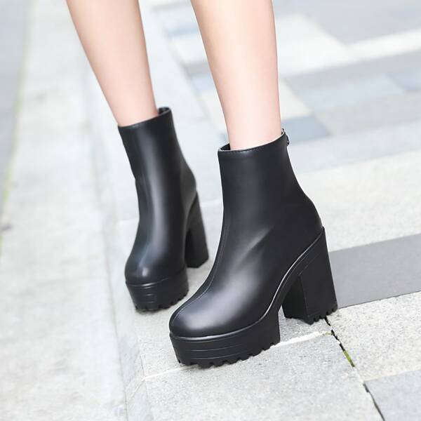 

Minimalist Side Zipper Platform Boots, Black