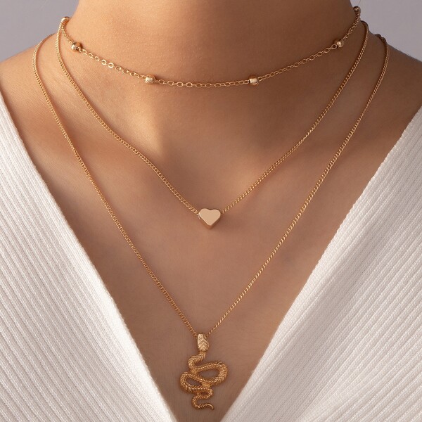 

Snake Pendant Layered Necklace, Gold