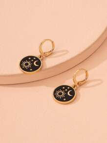 Moon Detail Earrings - Black - View 1