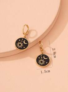 Moon Detail Earrings - Black - View 5