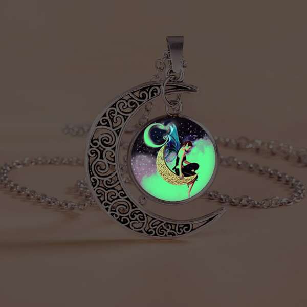 

Luminous Moon Charm Necklace, Multicolor