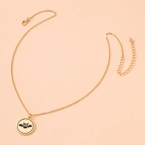

Halloween Bat Graphic Necklace, Gold