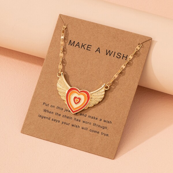 

Heart & Wing Charm Necklace, Multicolor