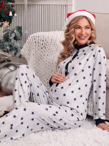 Trang phục thư giãn Bà bầu Nút phía trước Hình học Giải trí - Nhiều màu - Xem 1