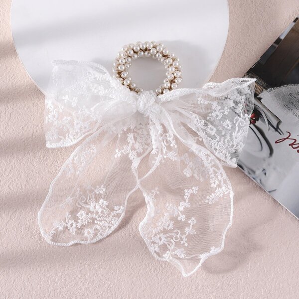 

Girls Faux Pearl Decor Hair Tie, White
