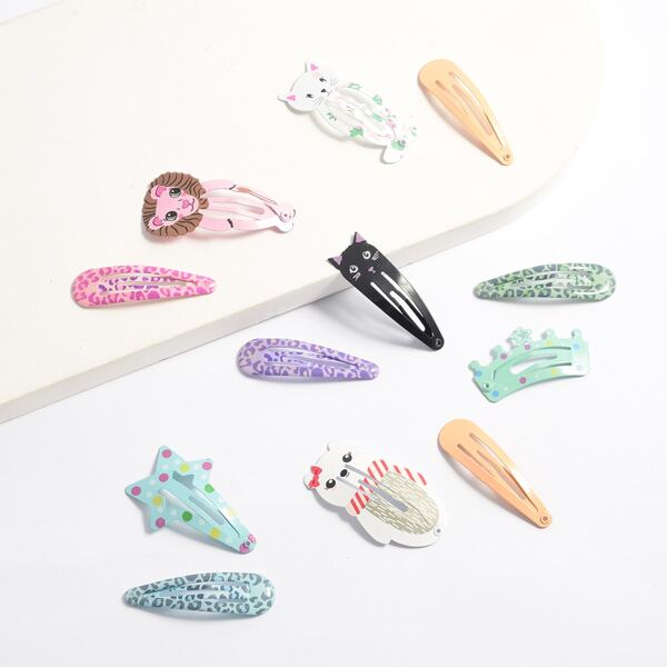 

12pcs Toddler Girls Cartoon Hair Clip, Multicolor