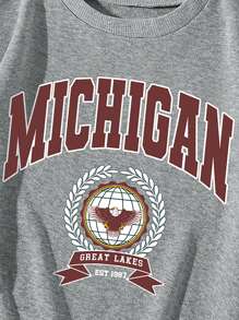 SHEIN Unity Letter & Eagle Print Sweatshirt - Grey - View 3