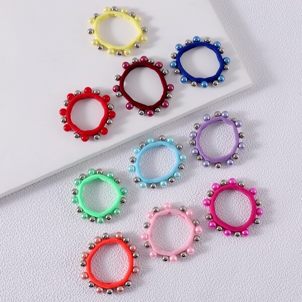 

10pcs Toddler Girls Bead Decor Hair Tie, Multicolor