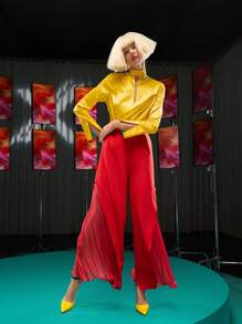 Ishara Gamage Keyhole Front Open Back Satin Top - Yellow - View 6