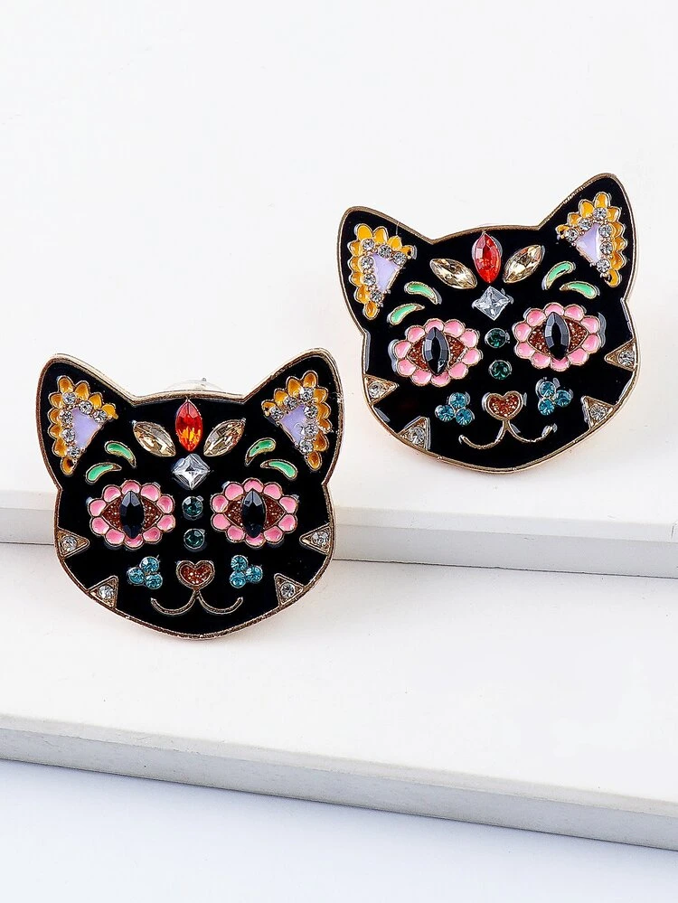 ピアス　猫　黒　レジン　薔薇　ビジュー　紫　パール　夜　推し　アニメ　コスプレ ピアス 漫画猫 | SHEIN JAPAN