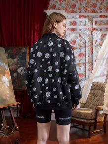 NIKYA 设计师水钻印花落肩飞行员夹克，假日，冬季 - 黑色 - 查看 2