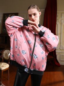 NIKYA 设计师水钻印花落肩飞行员夹克，假日，冬季 - 黑色 - 查看 6