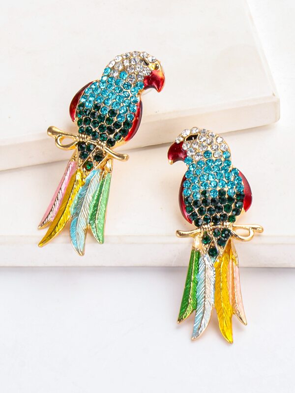 juran Rhinestone Bird Design Stud Earrings