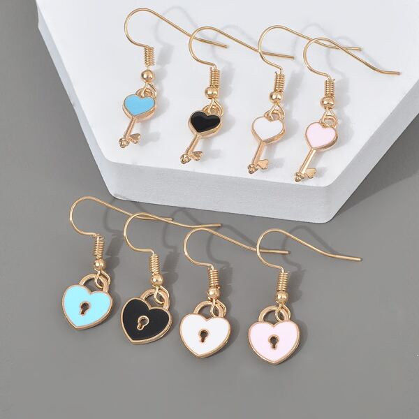 

4pairs Heart Drop Earrings, Multicolor