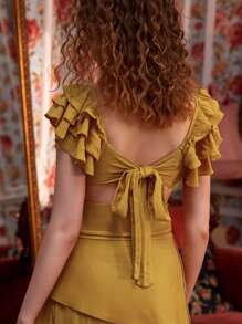 Redefinition 多層荷葉袖短版上衣 - 芥末黃 - 查看 2