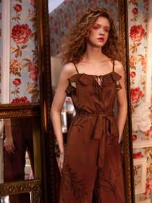 Karla Jodoin Áo liền quần nữ Thắt lưng Viên lá sen Thắt nơ trước Thực vật Boho - Rỉ Nâu - Xem 3