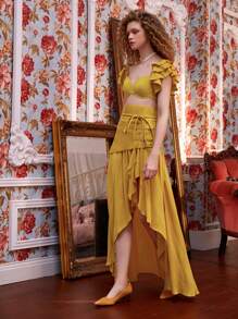 Redefinition 多層荷葉袖短版上衣 - 芥末黃 - 查看 4