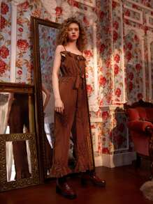 Karla Jodoin Áo liền quần nữ Thắt lưng Viên lá sen Thắt nơ trước Thực vật Boho - Rỉ Nâu - Xem 4