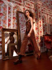 Karla Jodoin Áo liền quần nữ Thắt lưng Viên lá sen Thắt nơ trước Thực vật Boho - Rỉ Nâu - Xem 5