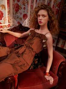 Karla Jodoin Áo liền quần nữ Thắt lưng Viên lá sen Thắt nơ trước Thực vật Boho - Rỉ Nâu - Xem 6