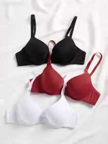 Women's Casual Fabric Bras With Padded Cups And Slight Stretch In Multicolor Plain Design - Multicolor - View 1