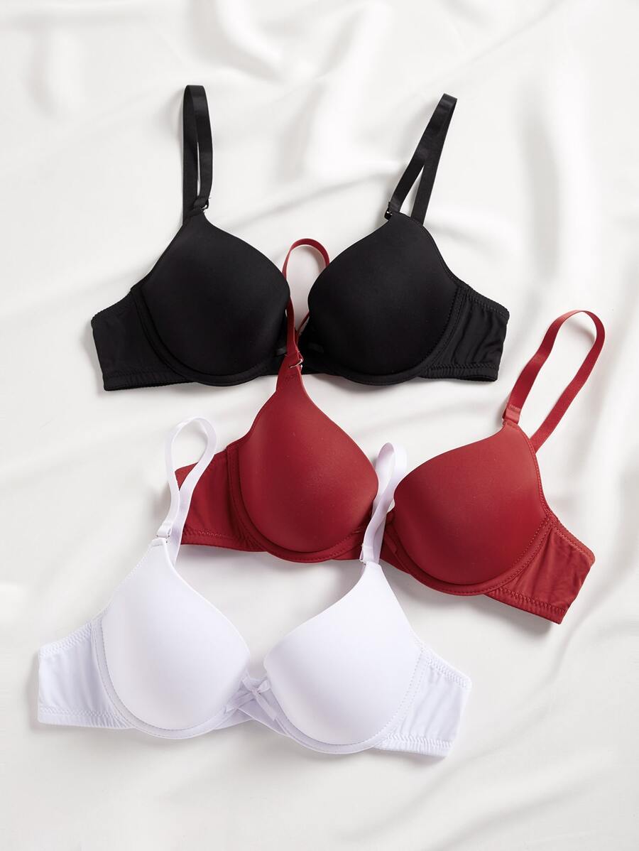 Women's Casual Fabric Bras With Padded Cups And Slight Stretch In Multicolor Plain Design - Multicolor - View 1