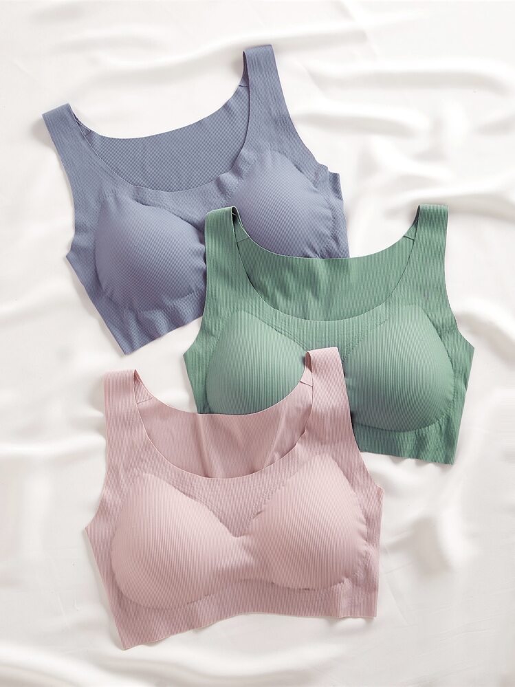3pack Solid Ribbed No Show Bra Set - Multicolor - View 1