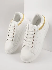 素皮革繫帶鏈條裝飾運動鞋