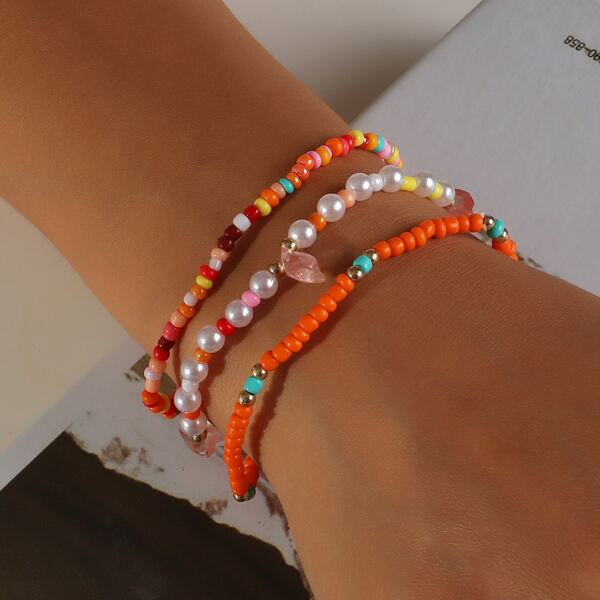 

3pcs Beaded Bracelet, Multicolor
