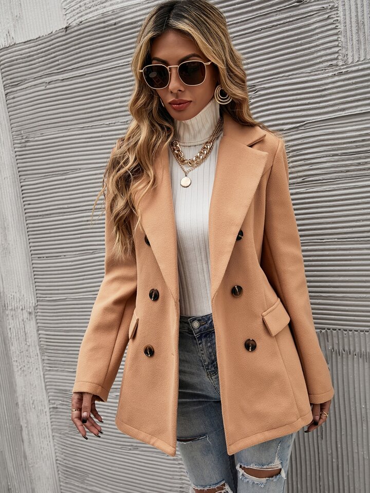 SHEIN Clasi オーバーコート ソリッド ダブルブレスト | SHEIN JAPAN
