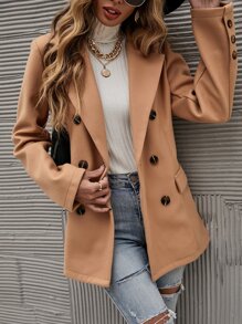 SHEIN Clasi 纯色双排扣西装外套