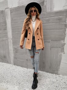 SHEIN Clasi 纯色双排扣西装外套