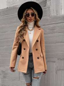 SHEIN Clasi 纯色双排扣西装外套