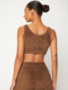 SHEIN BASICS Scoop Neck Flannel Tank Top - Brown - View 2