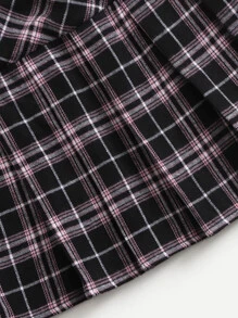 SHEIN 少女蘇格蘭方格印花寬腰摺褶裙